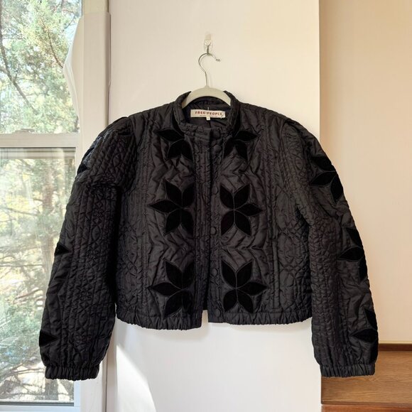 New Free People Quinn Quilted Cropped Jacket Black Small - Picture 4 of 11